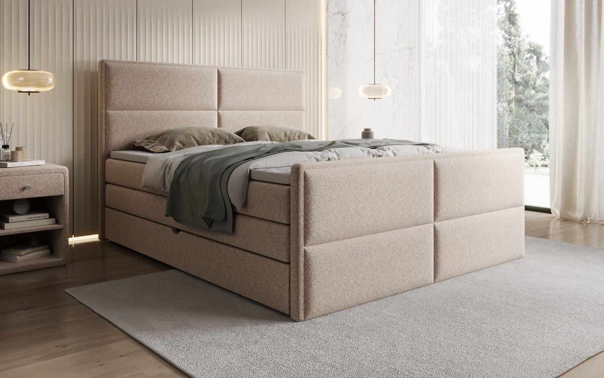 Boxspringbett Viola aus Strukturstoff mat Stauraum