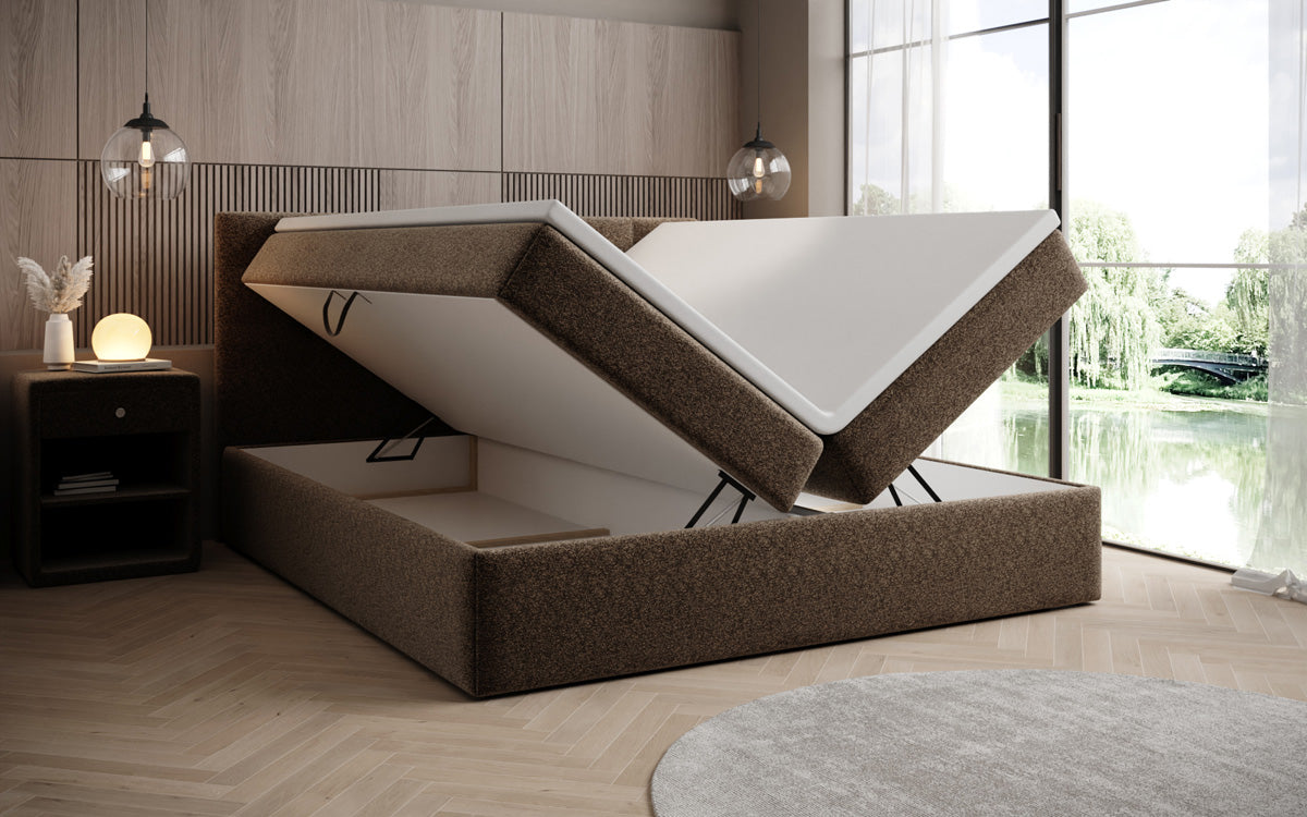 Boxspringbett Lux a Strukturstoff mat Stauplaz