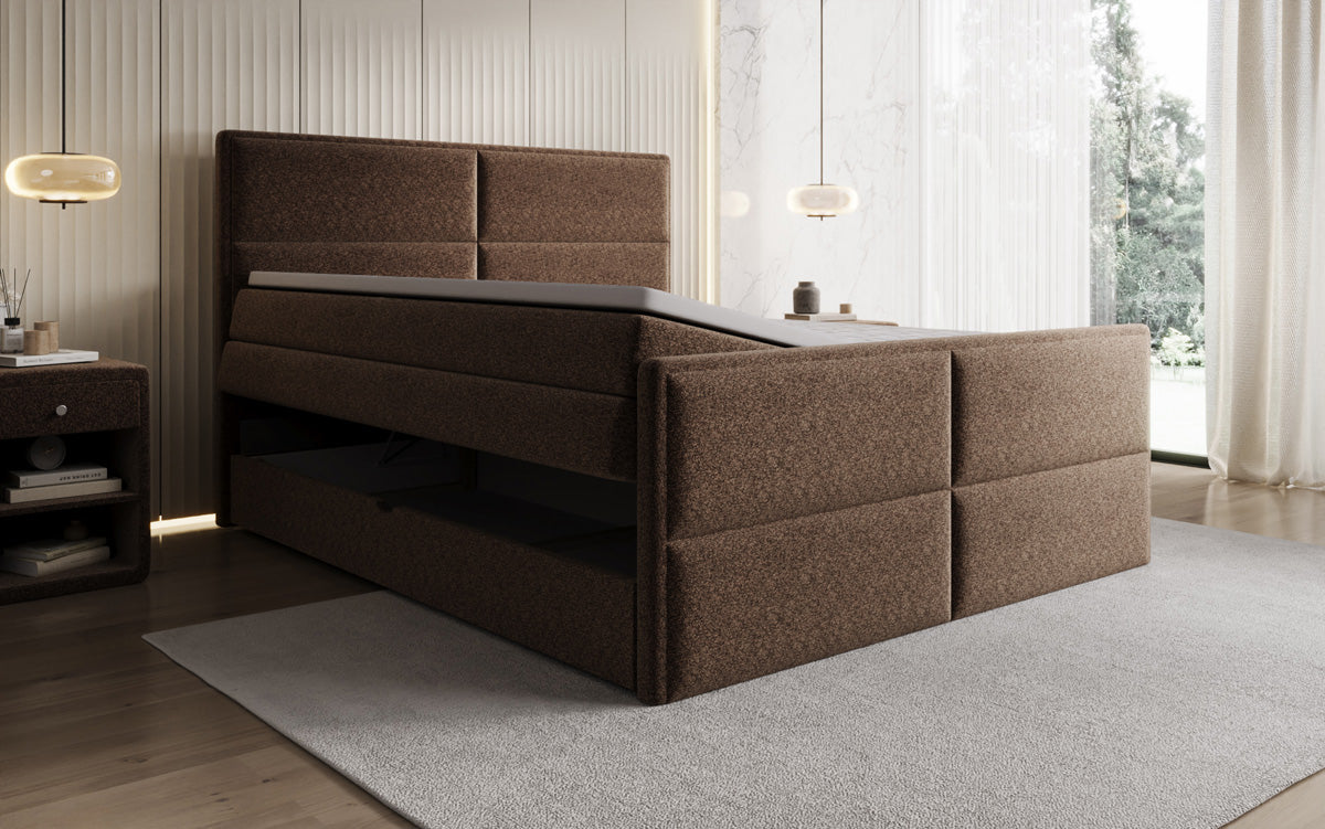 Boxspringbett Viola aus Strukturstoff mat Stauraum