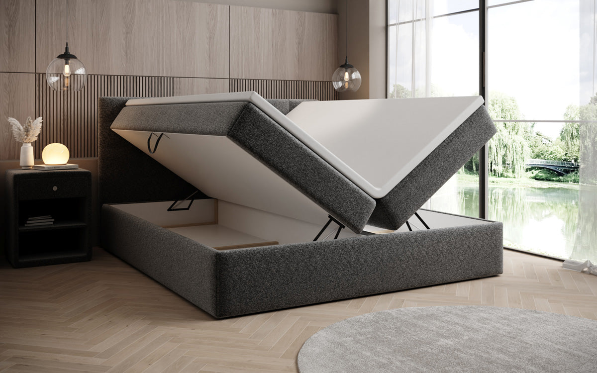Boxspringbett Lux a Strukturstoff mat Stauplaz