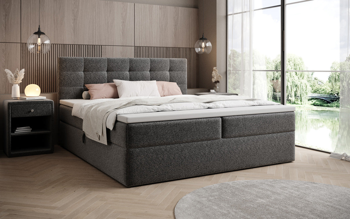 Boxspringbett Lux a Strukturstoff mat Stauplaz
