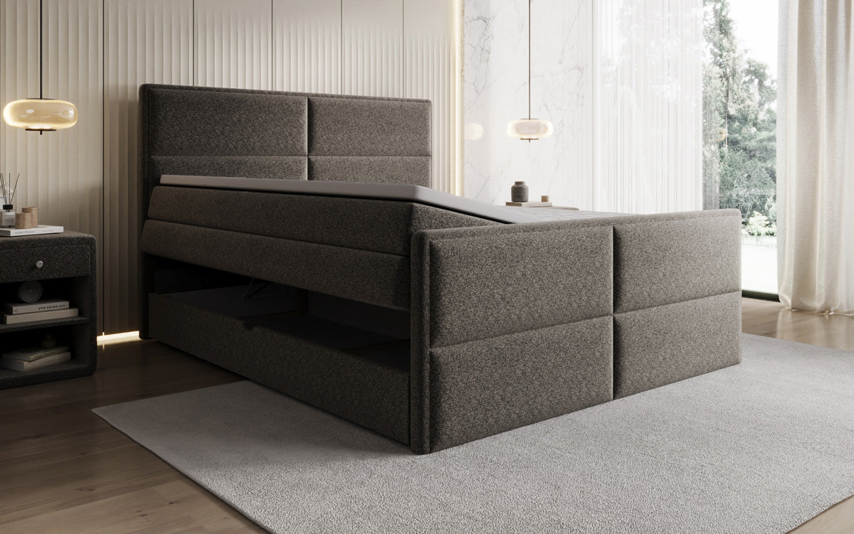 Boxspringbett Viola aus Strukturstoff mat Stauraum