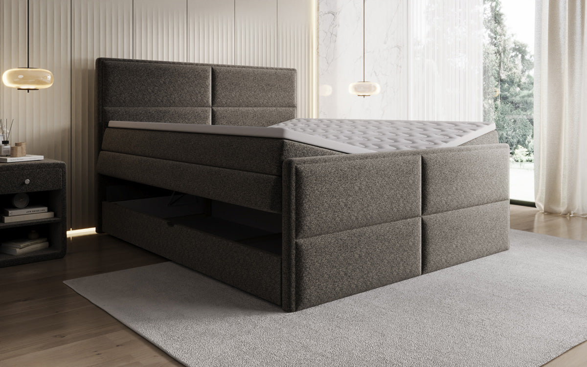 Boxspringbett Viola aus Strukturstoff mat Stauraum