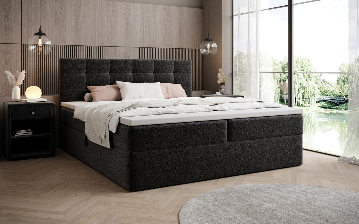 Boxspringbett Lux a Strukturstoff mat Stauplaz
