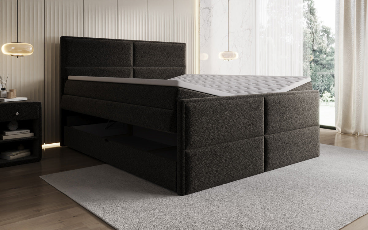 Boxspringbett Viola aus Strukturstoff mat Stauraum