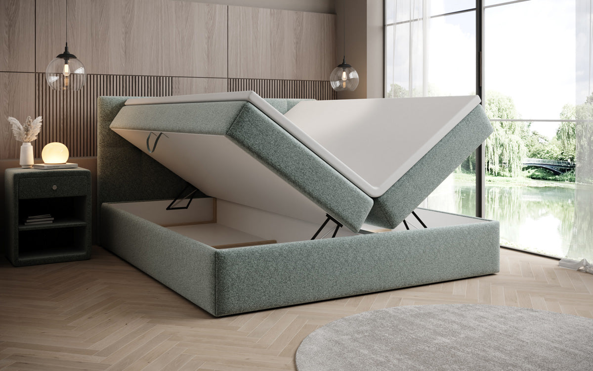 Boxspringbett Lux a Strukturstoff mat Stauplaz