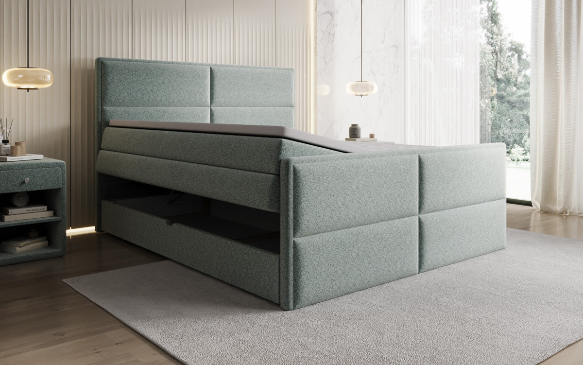 Boxspringbett Viola aus Strukturstoff mat Stauraum