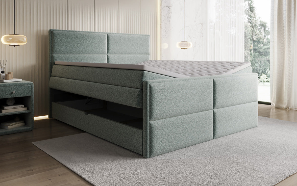 Boxspringbett Viola aus Strukturstoff mat Stauraum