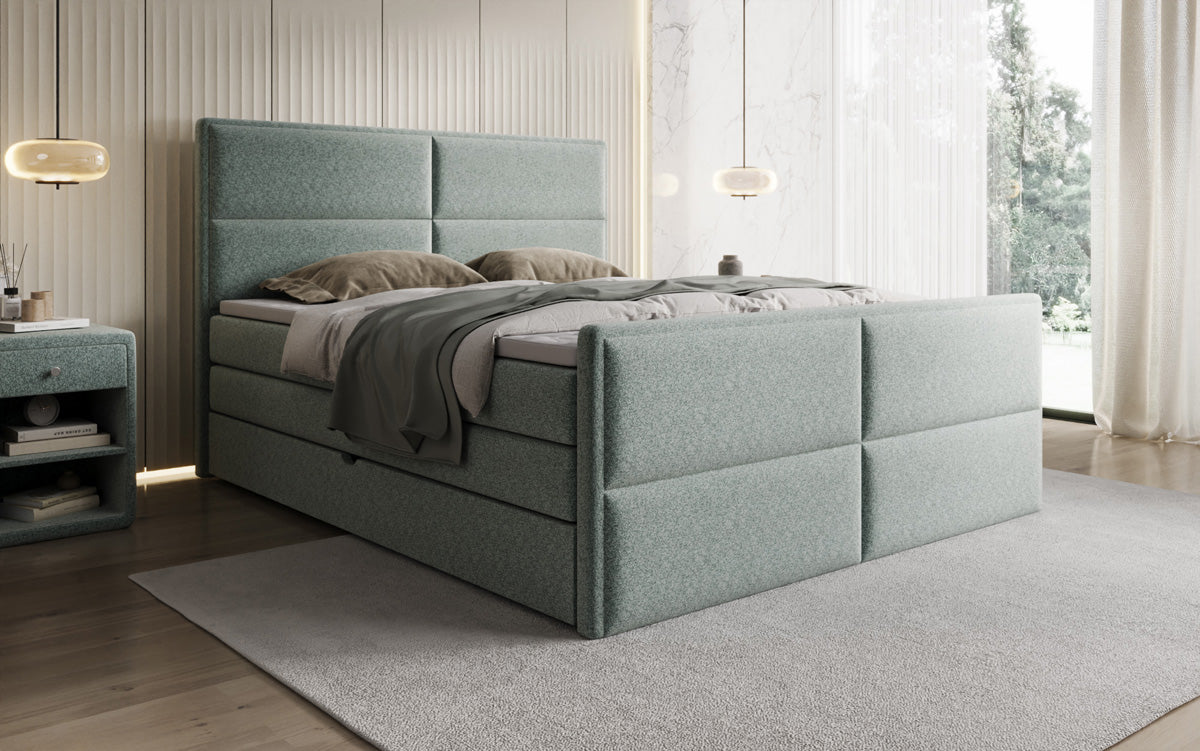 Boxspringbett Viola aus Strukturstoff mat Stauraum