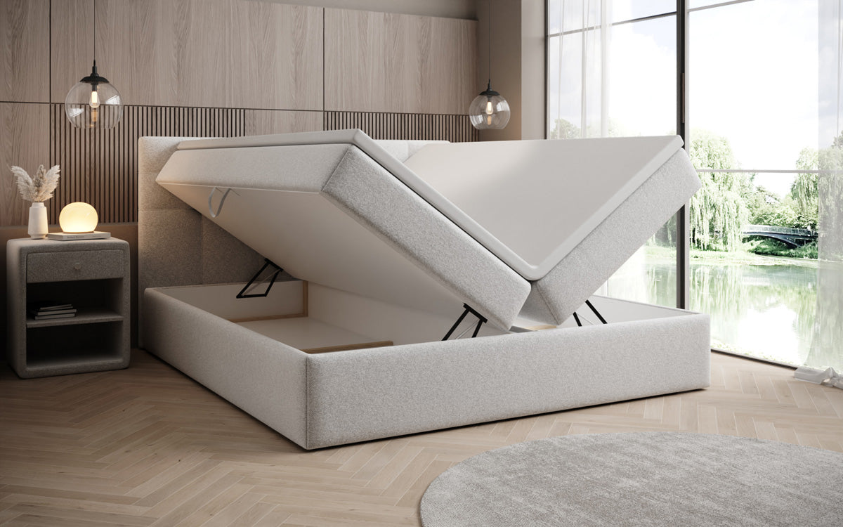 Boxspringbett Lux a Strukturstoff mat Stauplaz