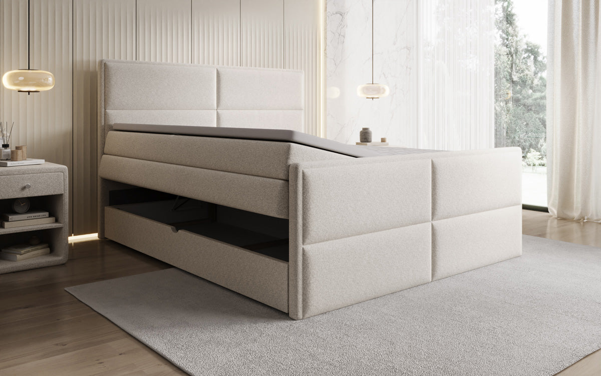 Boxspringbett Viola aus Strukturstoff mat Stauraum