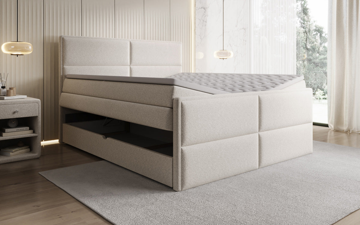 Boxspringbett Viola aus Strukturstoff mat Stauraum