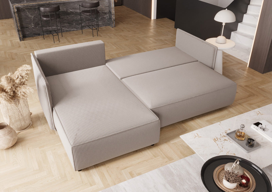 Designer Sofa Marlen mit Schlaf- und Klappfunktion in Cord