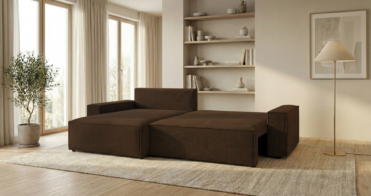 Designer Sofa Vienna mit Schlaf- und Klappfunktion in Cord
