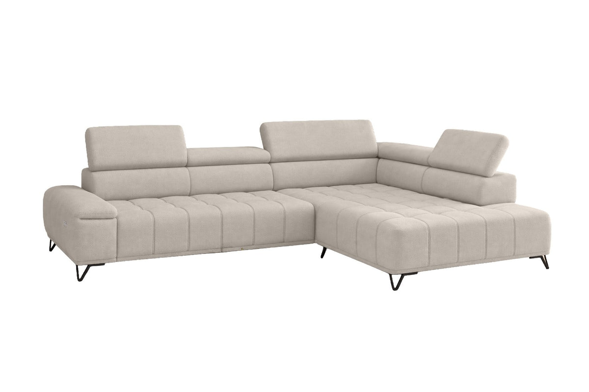 Designer Ecksofa Volo in Chenille Beige, Ottomane rechts