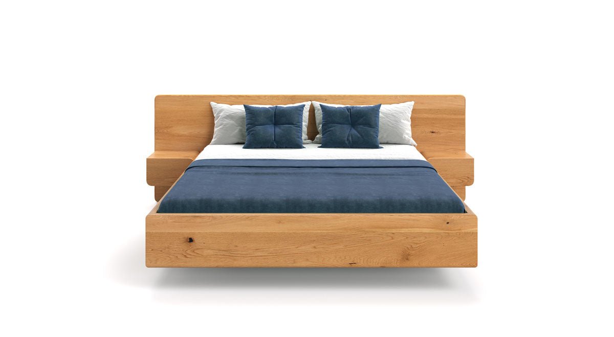 Designer Holzbett Ophelia aus massiver Eech an der Schwebeoptik