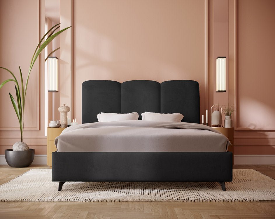 Designer Polsterbett Mirella aus Samt ouni Stauraum