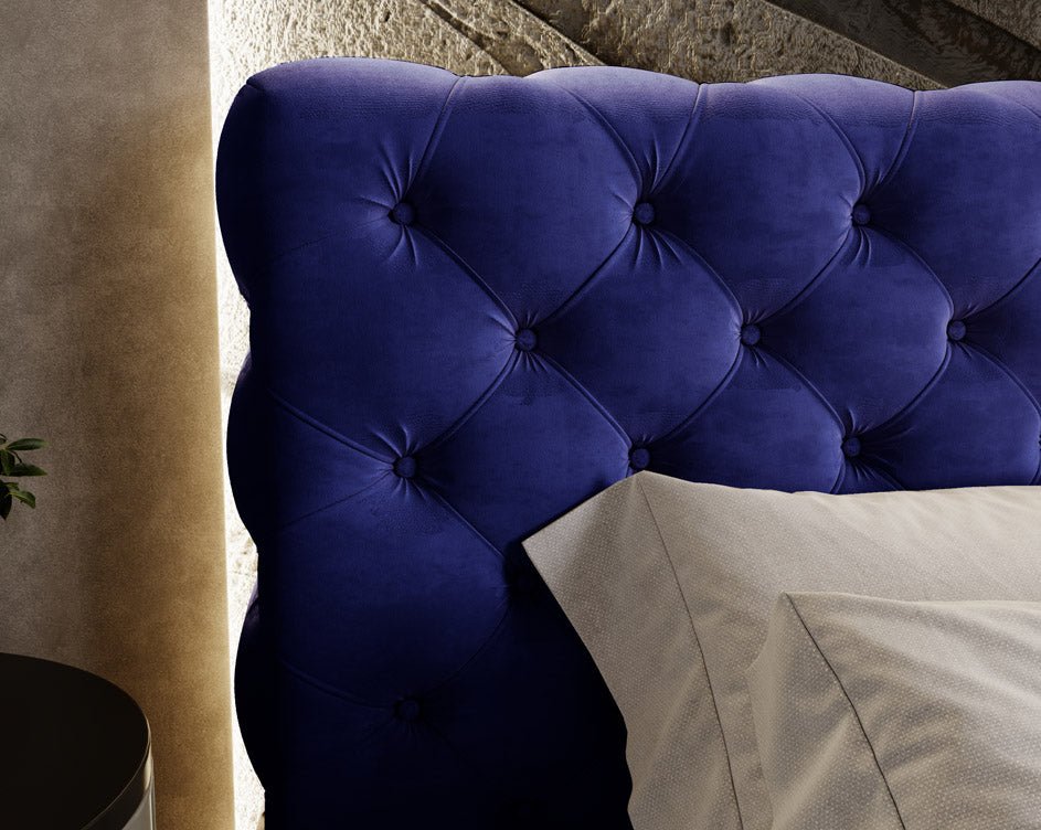 Designer Polsterbett Florentina aus Samt mat Stauraum