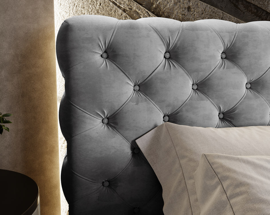 Designer Polsterbett Florentina aus Samt mat Stauraum