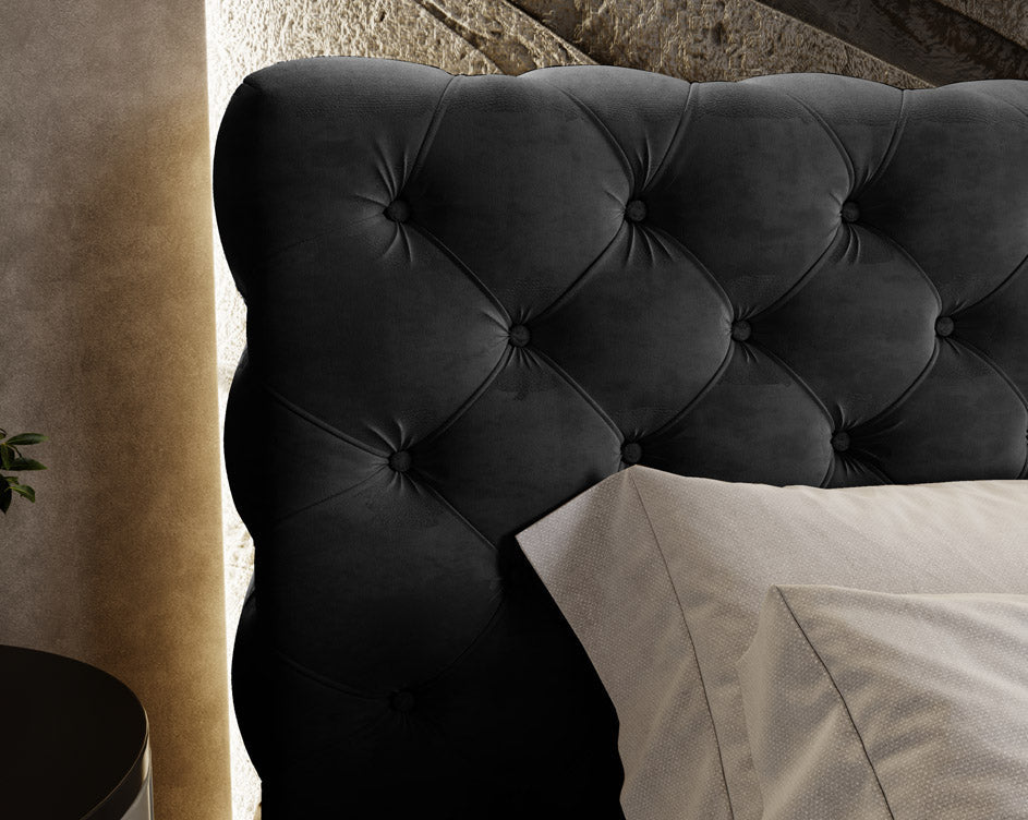 Designer Polsterbett Florentina aus Samt mat Stauraum