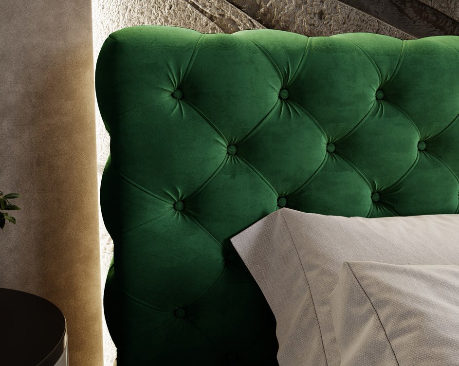 Designer Polsterbett Florentina aus Samt mat Stauraum