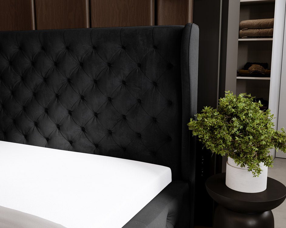 Designer Polsterbett Royal aus Samt mat Stauraum