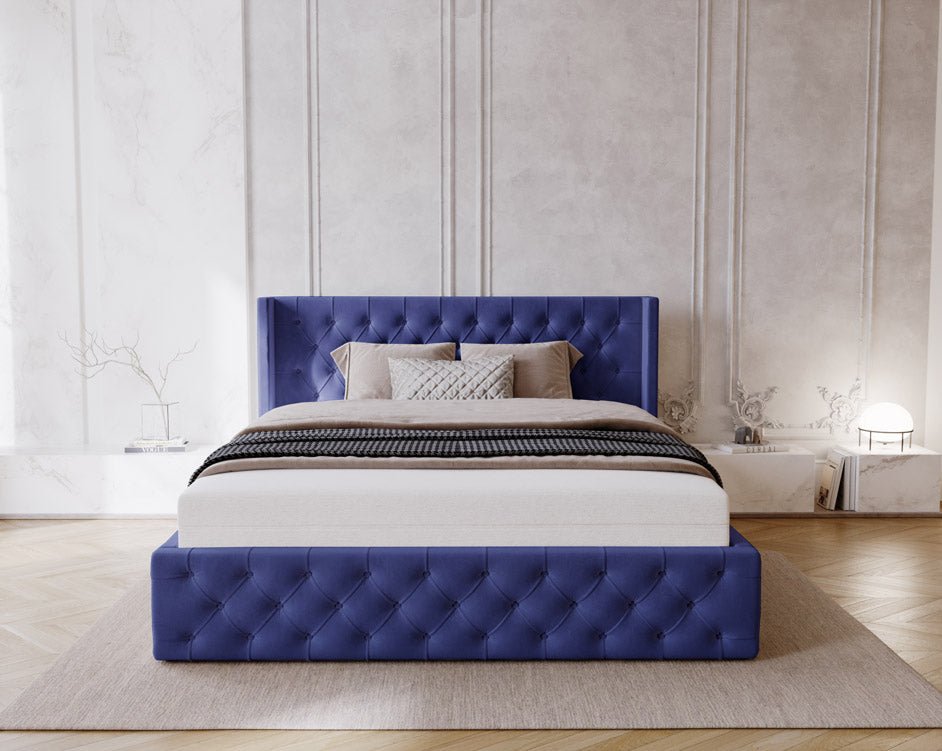 Designer Polsterbett Celestia aus Samt mat Stauraum