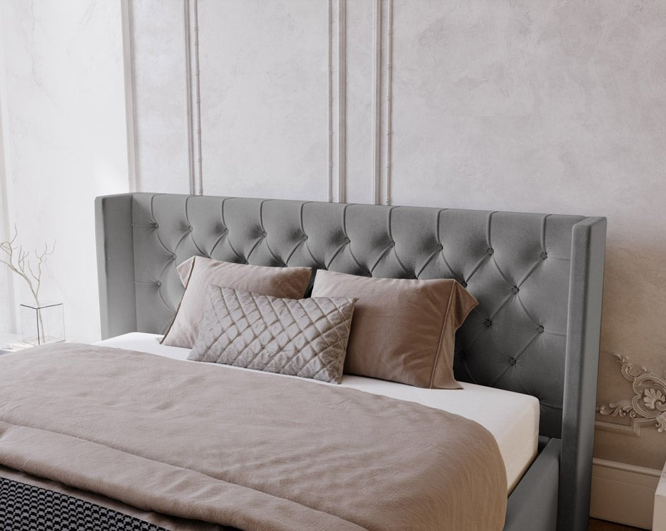 Designer Polsterbett Celestia aus Samt mat Stauraum