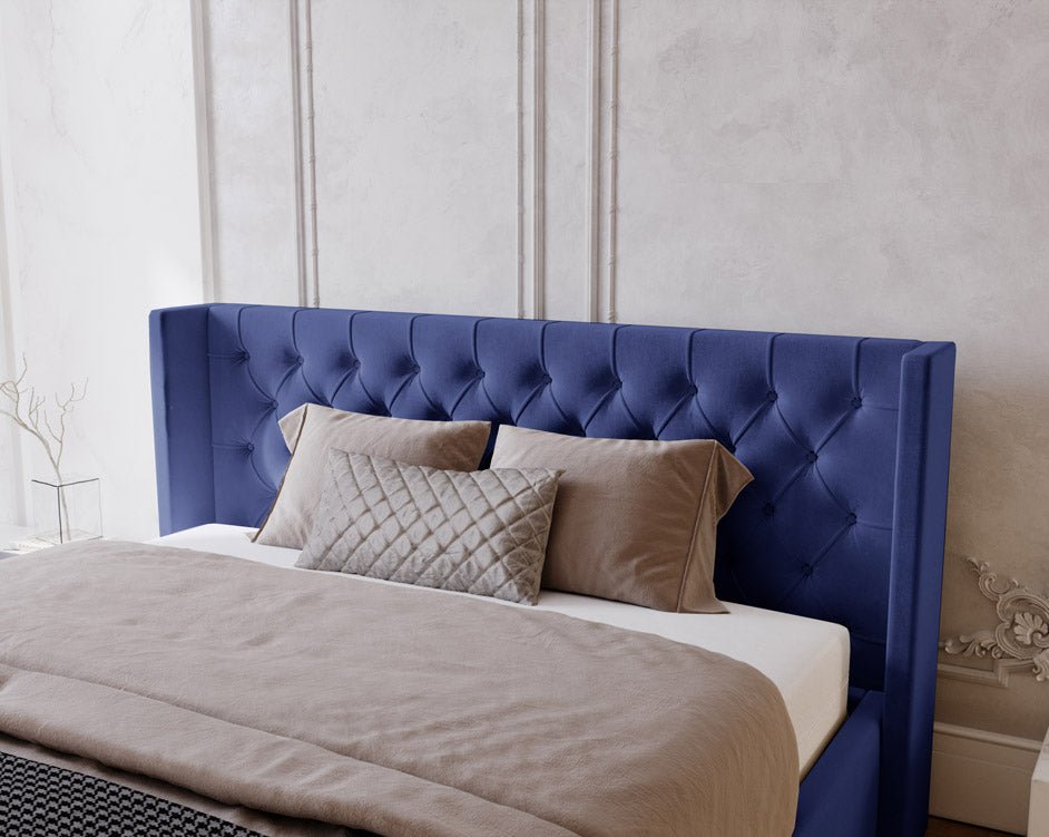 Designer Polsterbett Celestia aus Samt mat Stauraum