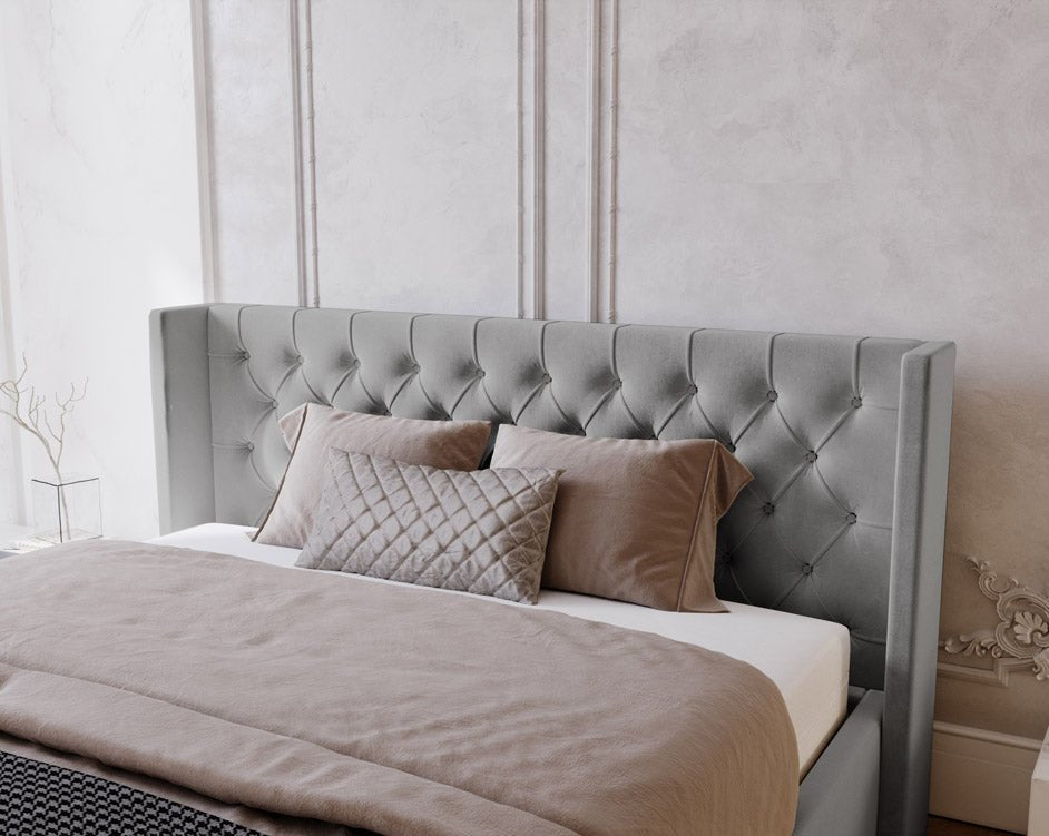 Designer Polsterbett Celestia aus Samt mat Stauraum