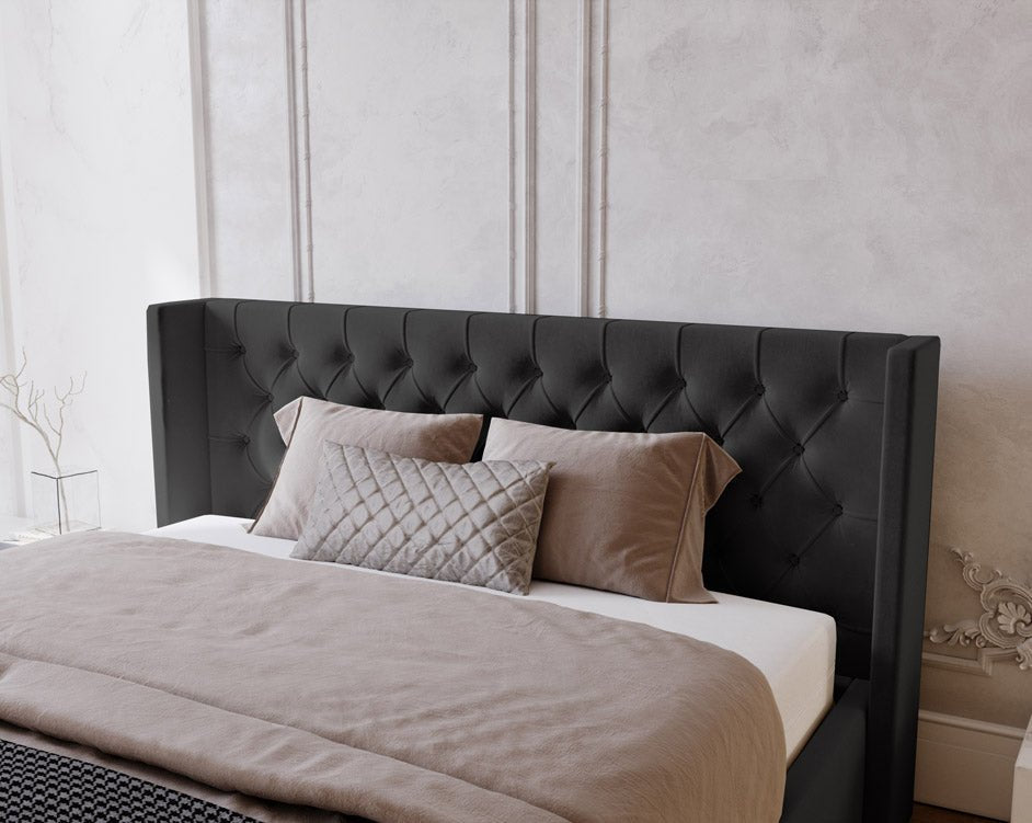 Designer Polsterbett Celestia aus Samt mat Stauraum