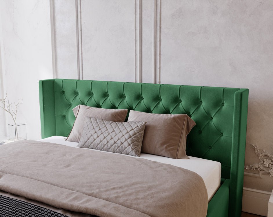 Designer Polsterbett Celestia aus Samt mat Stauraum