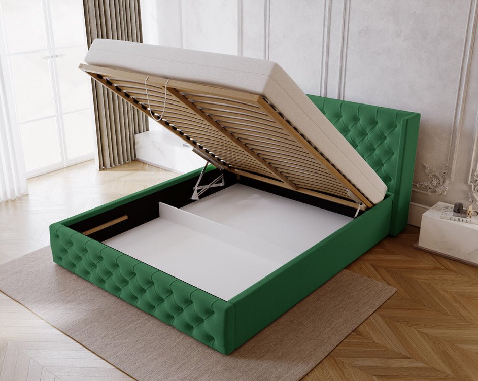 Designer Polsterbett Celestia aus Samt mat Stauraum