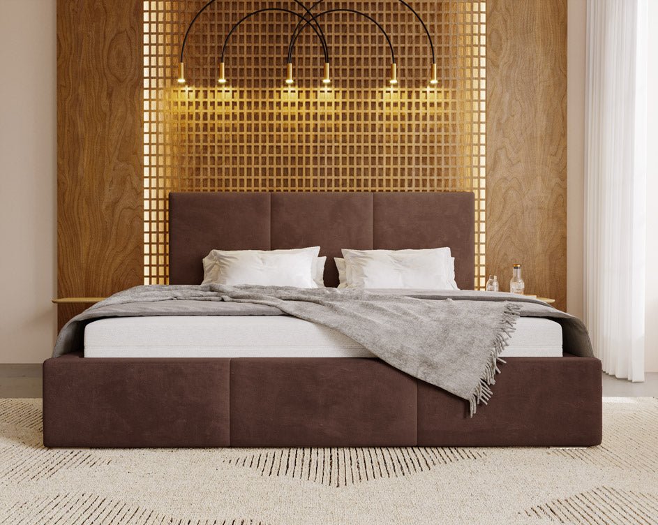 Designer Polsterbett Majestic aus Samt mat Stauraum