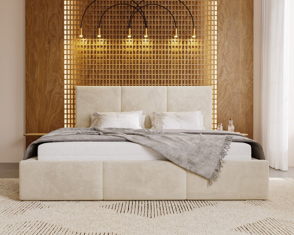 Designer Polsterbett Majestic aus Samt mat Stauraum