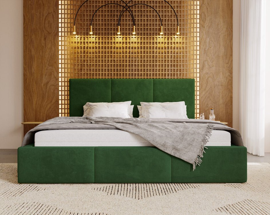 Designer Polsterbett Majestic aus Samt mat Stauraum