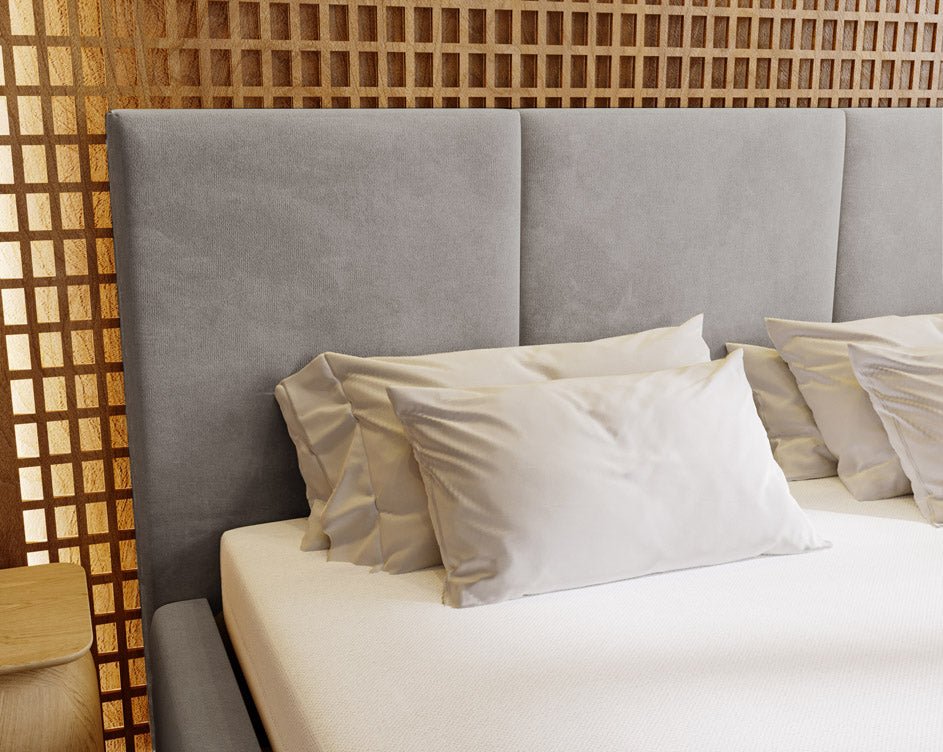 Designer Polsterbett Majestic aus Samt mat Stauraum