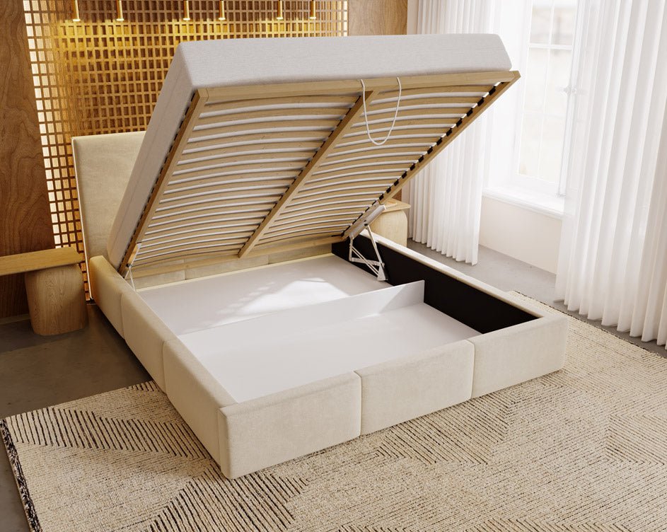 Designer Polsterbett Majestic aus Samt mat Stauraum