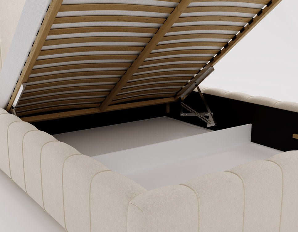 Designer Polsterbett Alvano aus Samt mat Stauraum