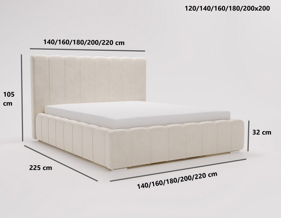 Designer Polsterbett Alvano aus Samt mat Stauraum