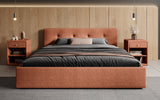 Designer Polsterbett Alva in Strukturstoff (Raven 44) in Terrakotta – Milieu frontal