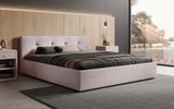 Designer Polsterbett Alva in Strukturstoff (Raven 91) in Taupe – Milieu seitlich