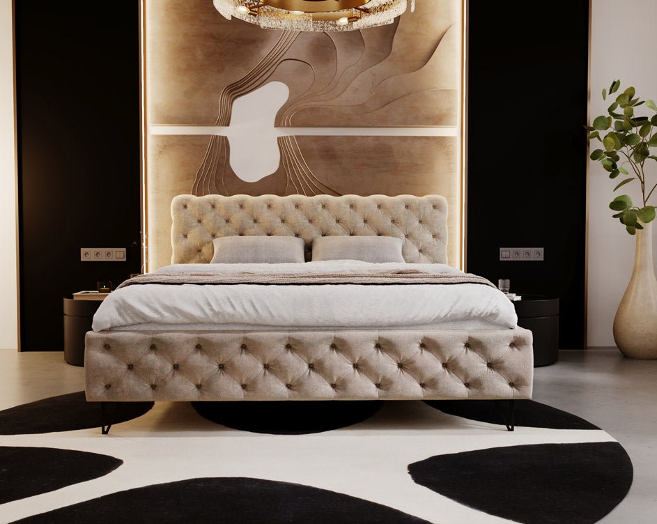 Designer Polsterbett Sienna aus Samt ouni Stauraum