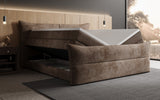 Boxspringbett Elea Cord in Braun (Poso 006) – Stauraum geöffnet