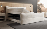 Boxspringbett Elea Cord in Beige (Poso 038) – Stauraum geöffnet seitlich