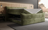 Boxspringbett Elea Cord in Olive (Poso 046) – Stauraum geöffnet