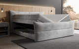 Boxspringbett Elea Cord in Hellgrau (Poso 055) – Stauraum geöffnet