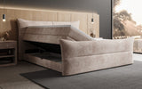Boxspringbett Elea Cord in Blush (Poso 145) – Stauraum geöffnet seitlich