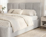 Designer Polsterbett Elva in Bouclé – Hellgrau