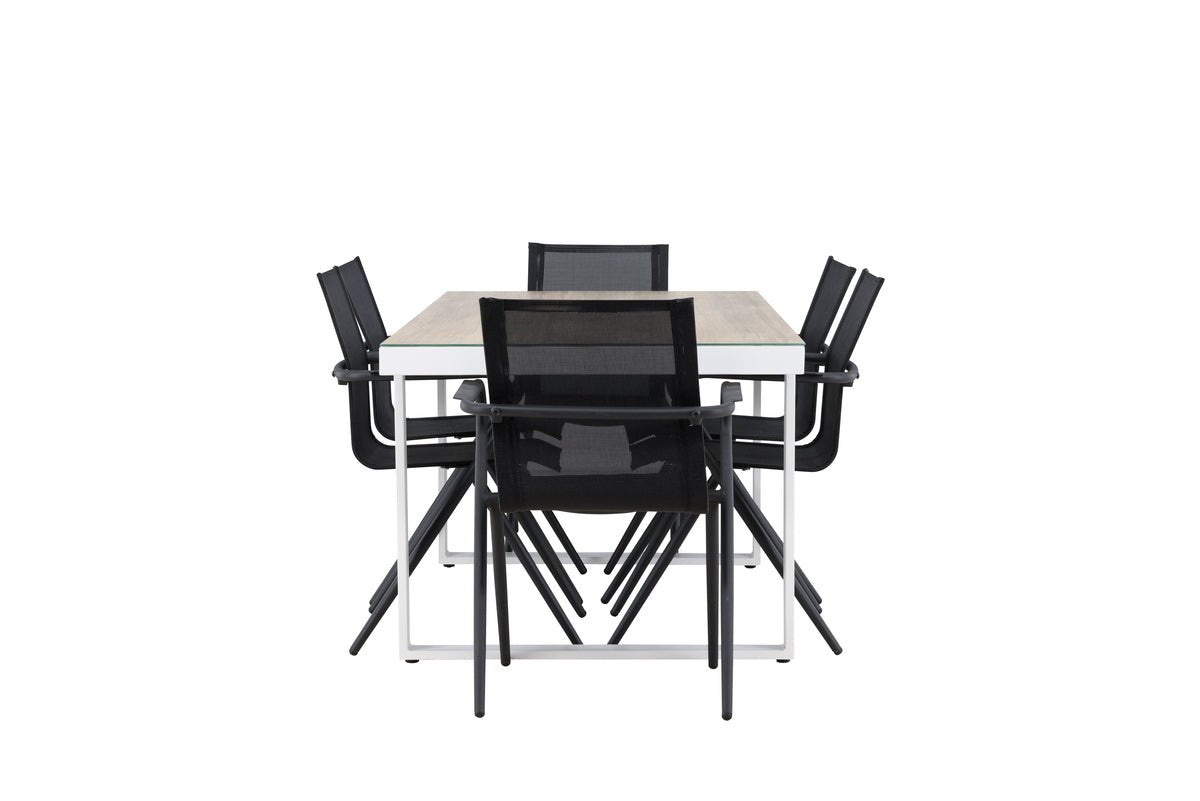 Garten Iessgrupp Annika – 7-deellegt Gaardemébel-Set a Schwaarz/Wäiss